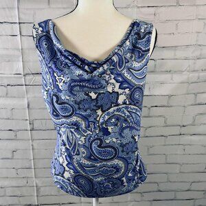Vintage Casual Corner Annex Blue Paisley Cowl Neck Sleeveless Top - XL